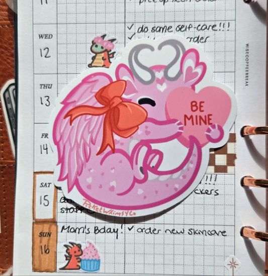 'Be Mine' Pink Candy Heart Dragon Sticker