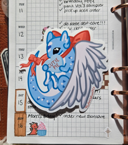'Cutie Pie' Blue Candy Heart Dragon Sticker