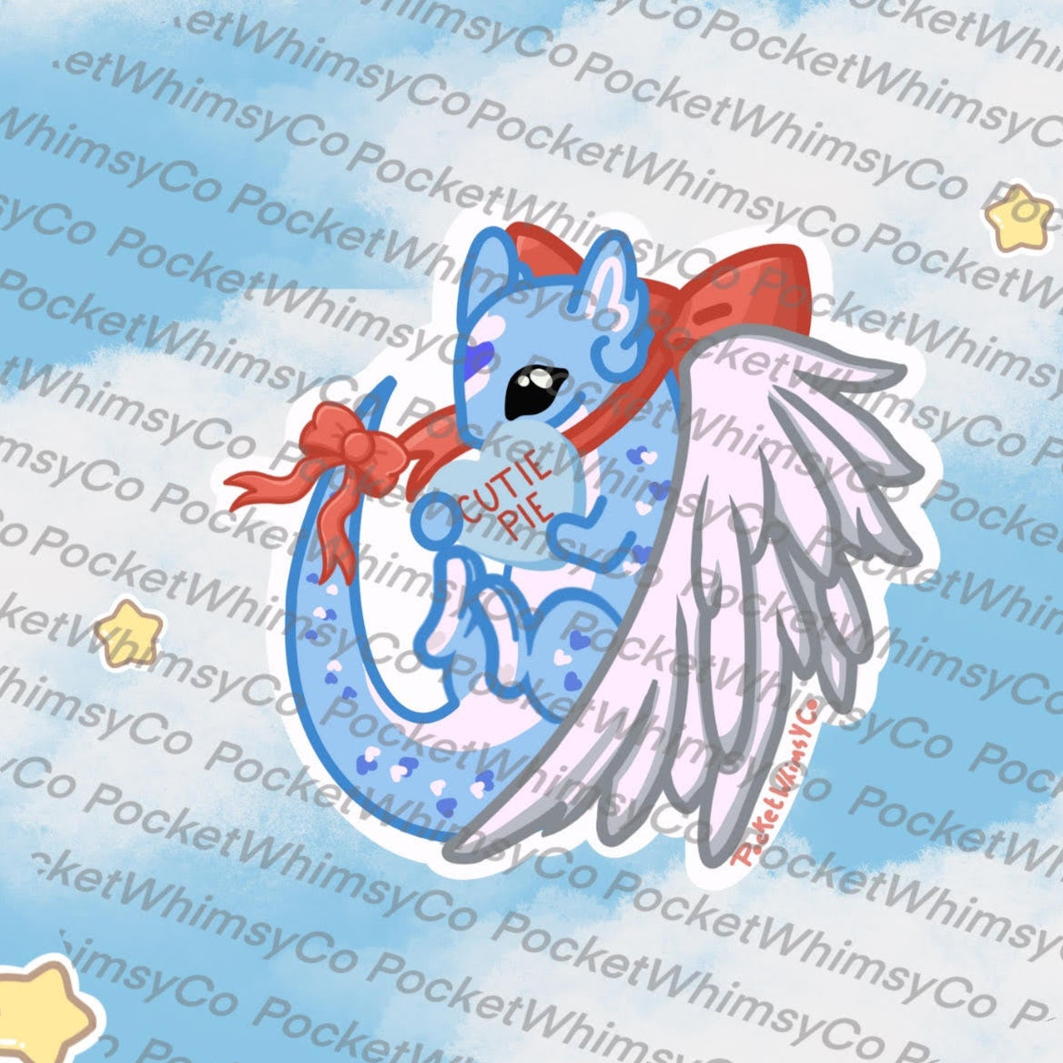 'Cutie Pie' Blue Candy Heart Dragon Sticker