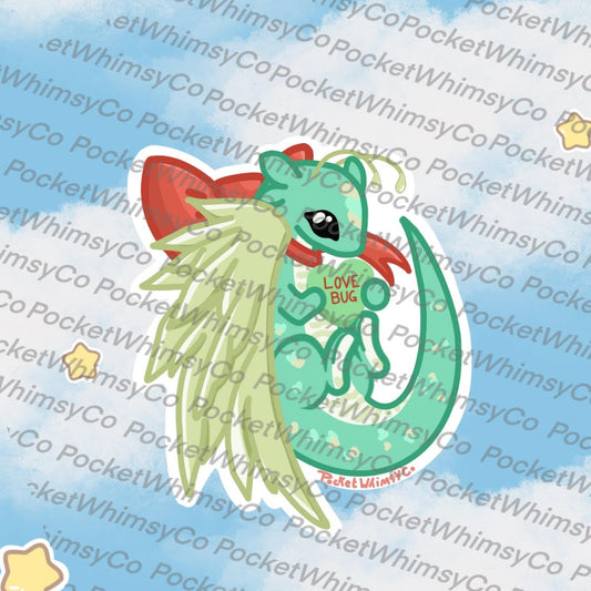 'Love Bug' Green Candy Heart Dragon Sticker