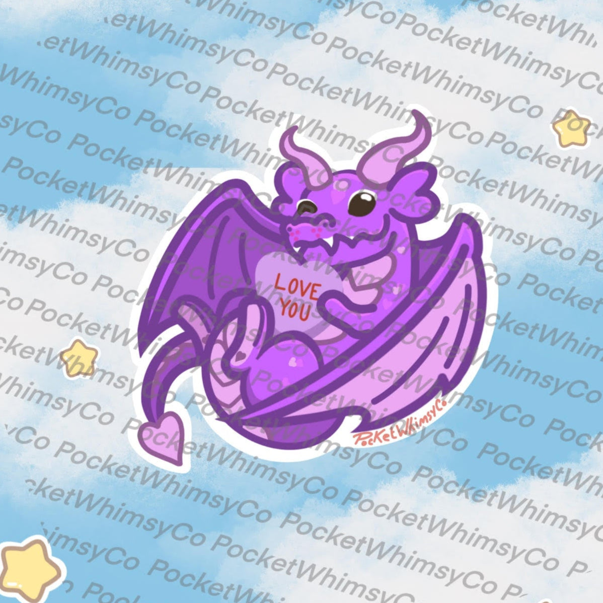 'Love You' Purple Candy Heart Dragon Sticker