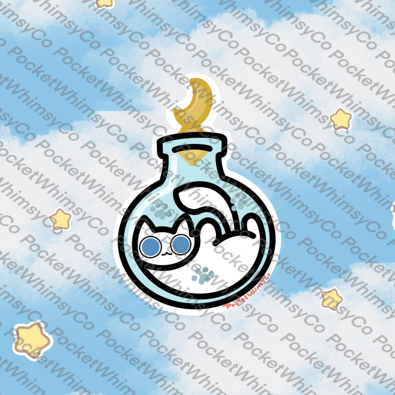 Bottled White Cat Sticker